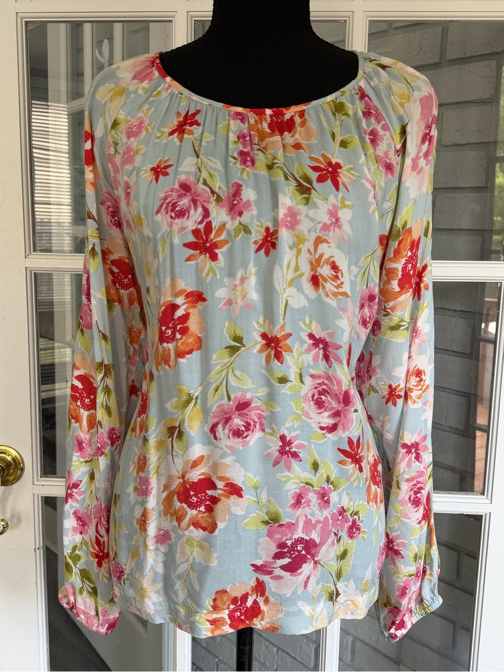 J. Jill Blouse Floral Lightweight Long Sleeve S Women’s Blue/Pink Round Neck